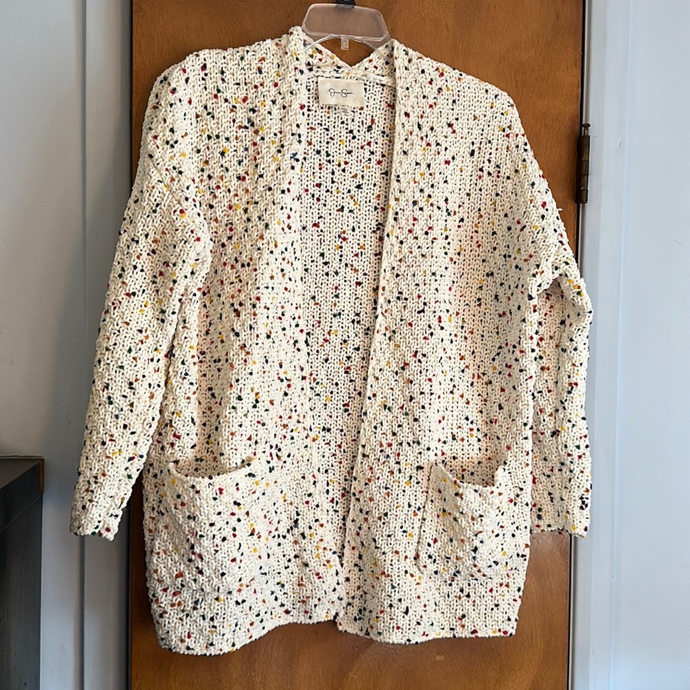 Multicolor pompom cardigan